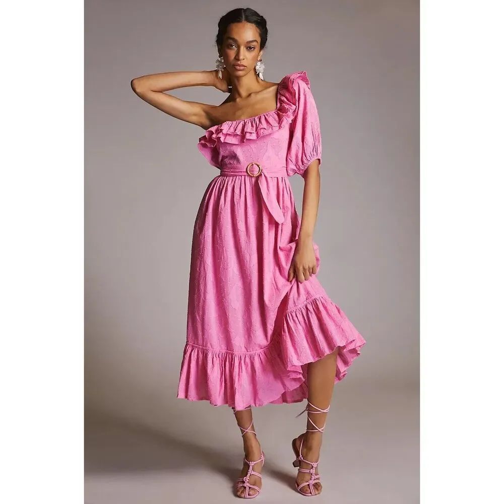 Anthropologie Ruffled One-Shoulder Midi Dress x Place Nationale